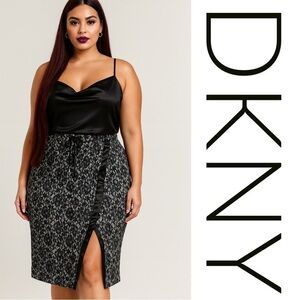 DKNY Black Lace Pencil Skirt XL – Front Slit, Luxe Chic